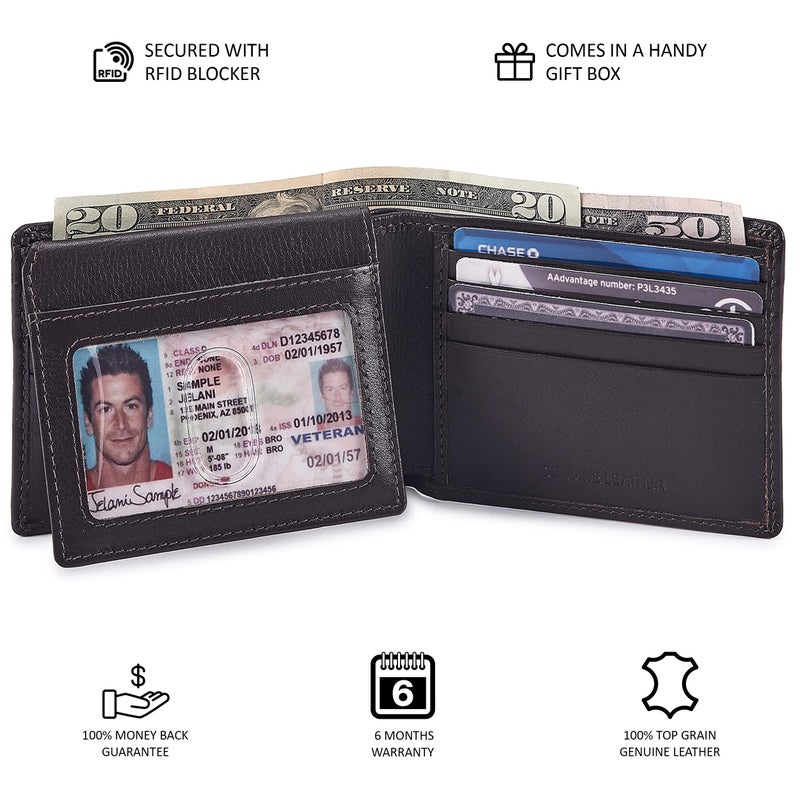 Cochoa Bifold Wallet for Men's Real Genuine Slim Leather RFID Blocking 2 ID Windows Stylish Travel Gift Box (SOFT, DARK CHOCOLATE) - Image 5